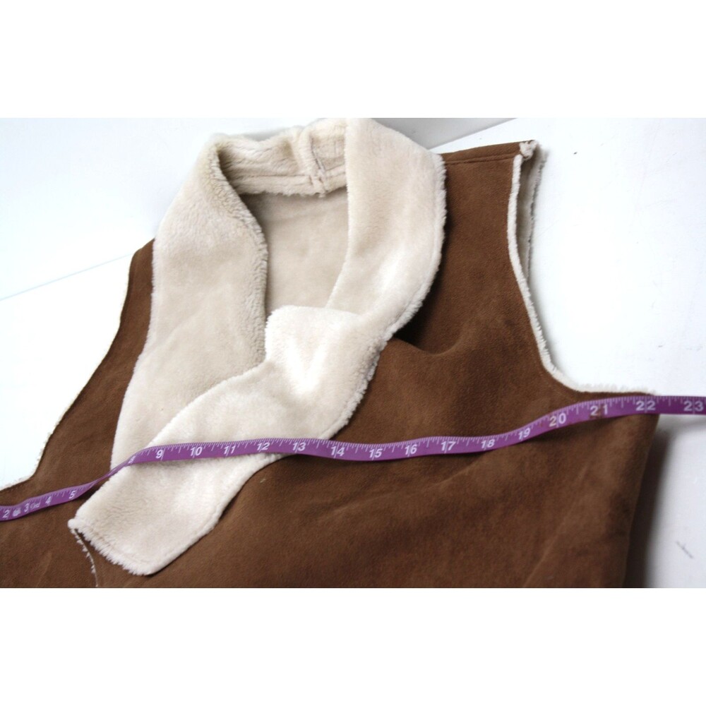 Woman's Faux Fur Suede Leather Vest Boho Country Western sz Large Tan & Cream - Picture 5 of 7